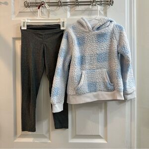 Jumping Beans fleece hoodie blue white check with gray leggings outfit size 5